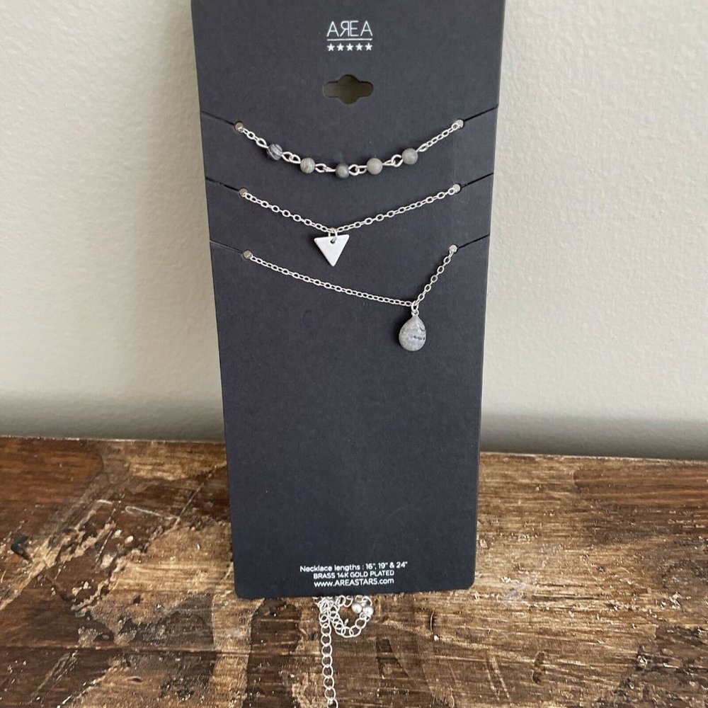 NEW Area Stars Multi Layer Necklaces Stone ETC Layering Silver Tone, NEW